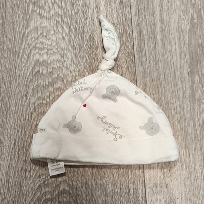 Disney at George Winnie the Pooh Baby Knot Beanie Hat 6-9 Months White Cotton