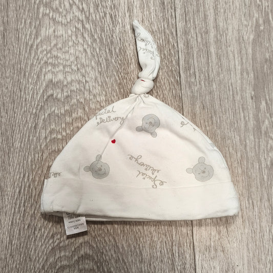 Disney at George Winnie the Pooh Baby Knot Beanie Hat 6-9 Months White Cotton