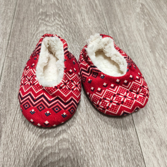 Fair Isle Slipper Booties Fleece Lined Cozy House Shoes Red White Chevron