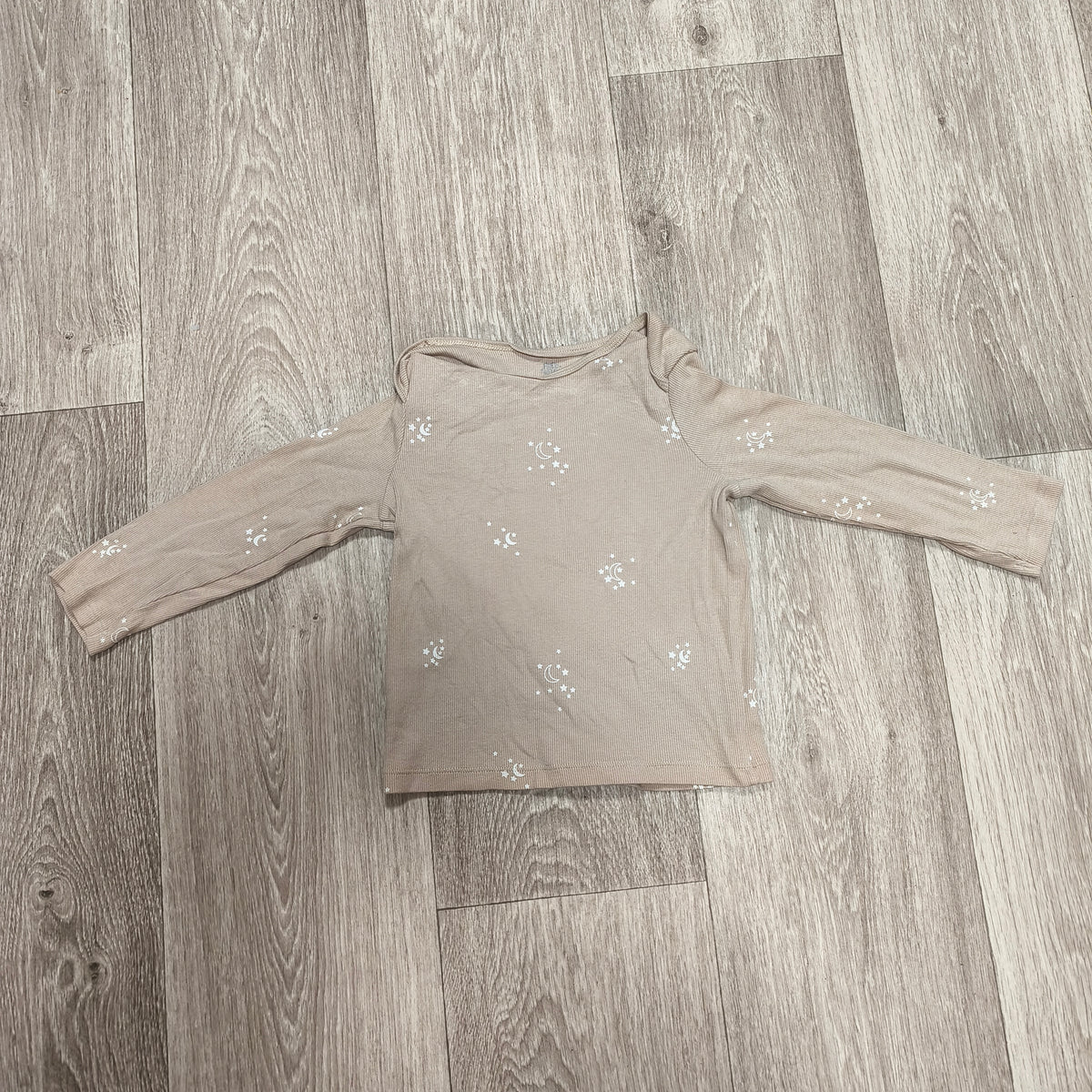 Fred & Flo Baby Beige Ribbed Long Sleeve Top Moon Stars Print 18-24 Months