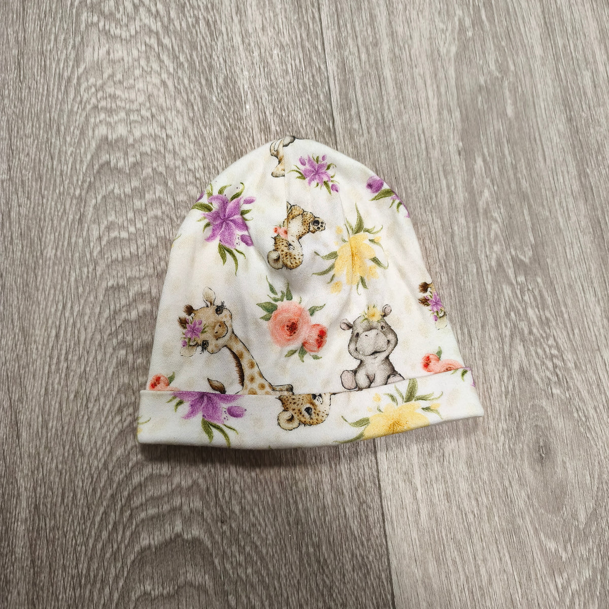 Lorita Baby Beanie Hat 48cm Safari Animal Floral Print 100% Cotton Beanie Cap