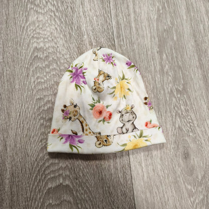 Lorita Baby Beanie Hat 48cm Safari Animal Floral Print 100% Cotton Beanie Cap