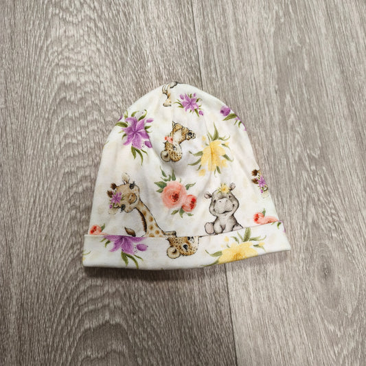 Lorita Baby Beanie Hat 48cm Safari Animal Floral Print 100% Cotton Beanie Cap