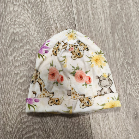 Lorita Baby Beanie Hat 48cm Safari Animal Floral Print 100% Cotton Beanie Cap