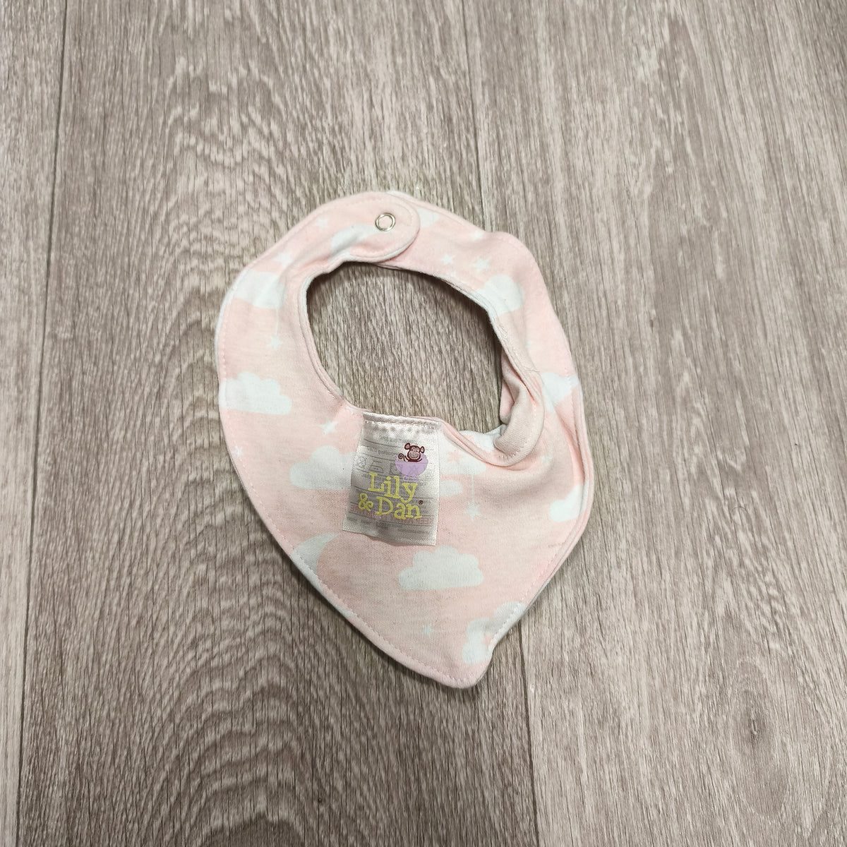 Lily & Dan Baby Girls Pink Clouds Bandana Drool Bib Snap Button Soft Jersey Cotton