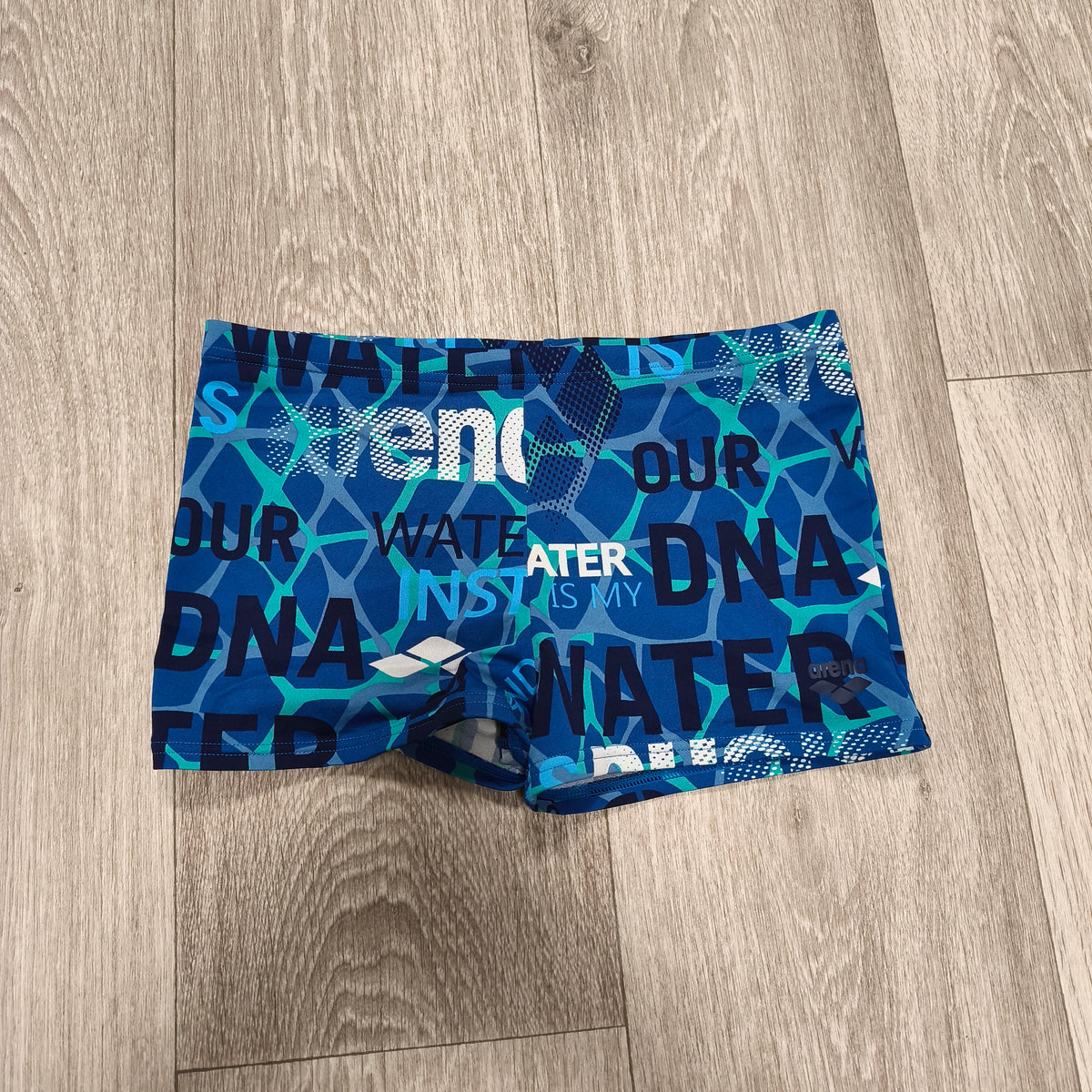 Arena Swim Trunks Boxer Shorts Graphic Water Is My DNA Blue Swimsuit Jammers