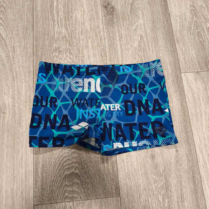 Arena Swim Trunks Boxer Shorts Graphic Water Is My DNA Blue Swimsuit Jammers