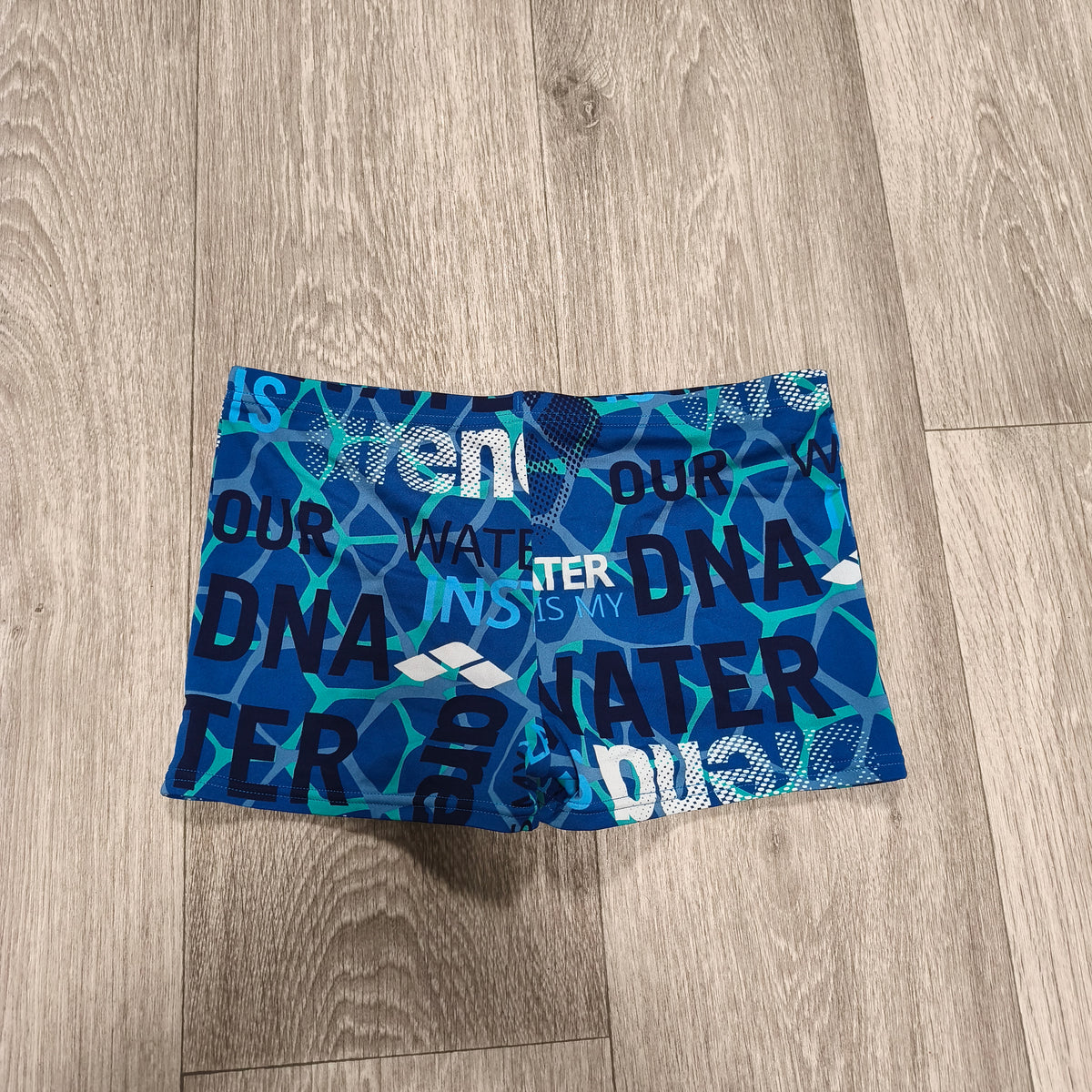 Arena Swim Trunks Boxer Shorts Graphic Water Is My DNA Blue Swimsuit Jammers