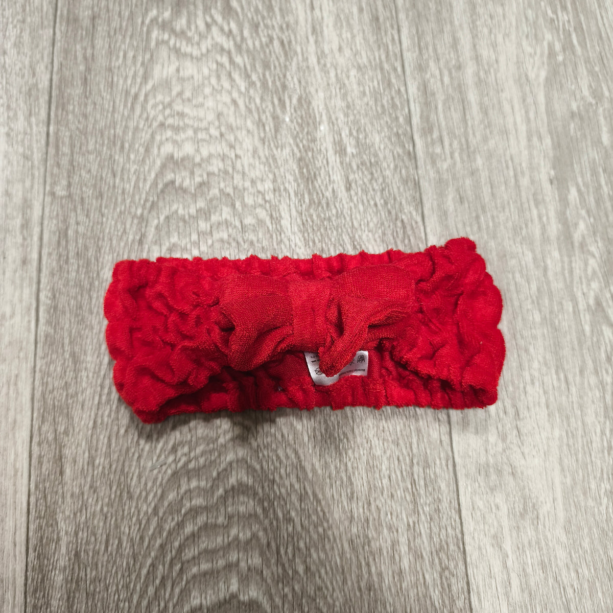 Red Elastic Spa Headband Soft Terry Cloth Makeup Facial Hair Band Bow Detail