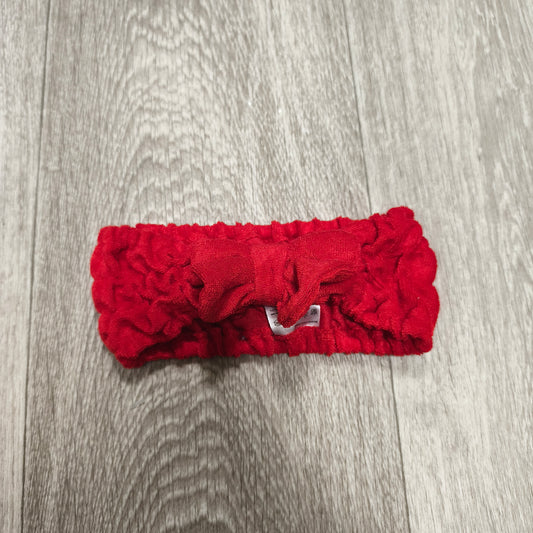 Red Elastic Spa Headband Soft Terry Cloth Makeup Facial Hair Band Bow Detail