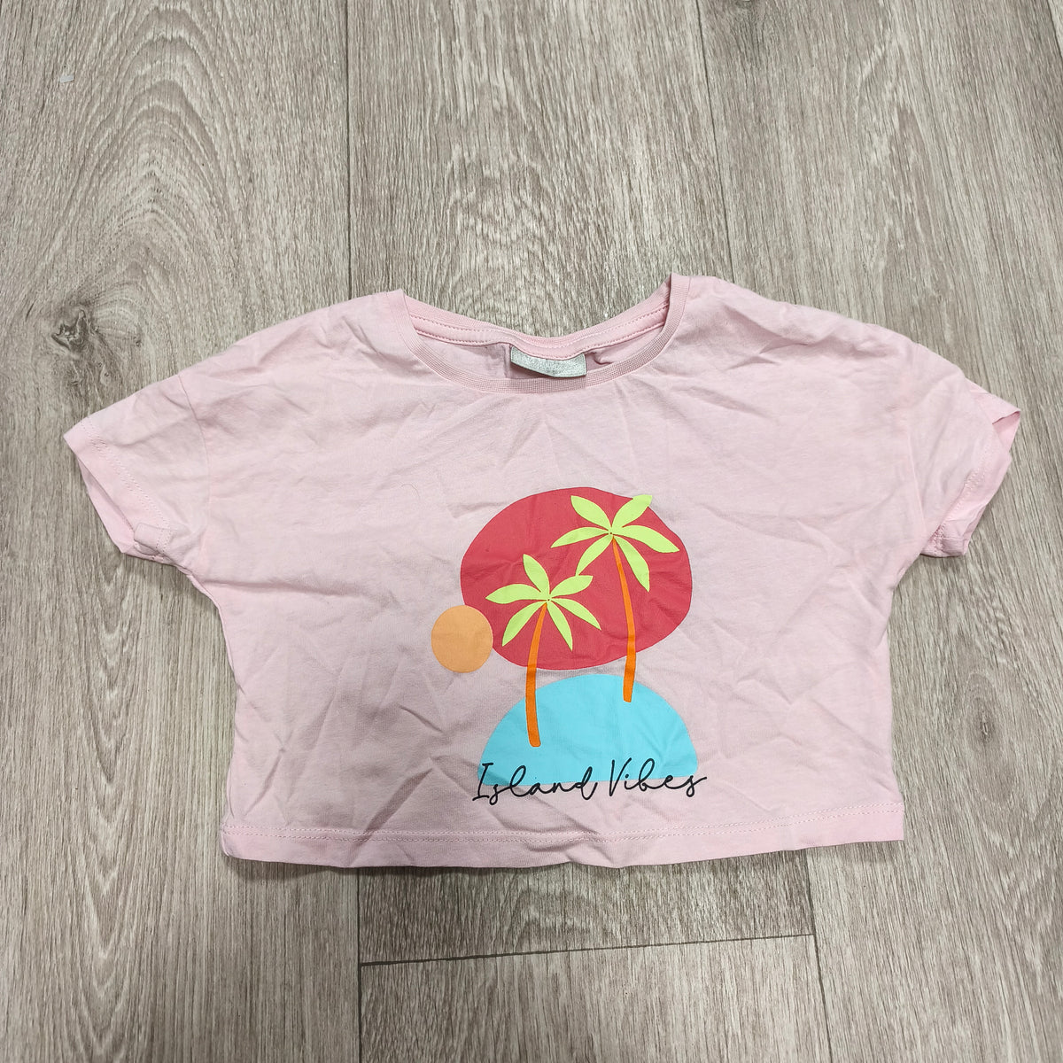 Matalan Girls Pink Island Vibes Graphic T-Shirt Short Sleeve Cotton Top Age 4