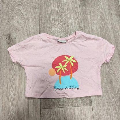 Matalan Girls Pink Island Vibes Graphic T-Shirt Short Sleeve Cotton Top Age 4