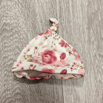 George Baby Girls Floral Beanie Hat Pink Floral Top Knot Newborn Infant One Size