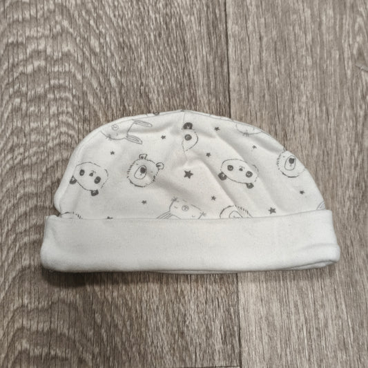 George Baby Beanie Hat One Size White Animal Print Panda Bear Rabbit Fold Cuff