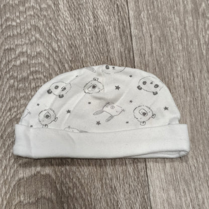 George Baby Beanie Hat One Size White Animal Print Panda Bear Rabbit Fold Cuff