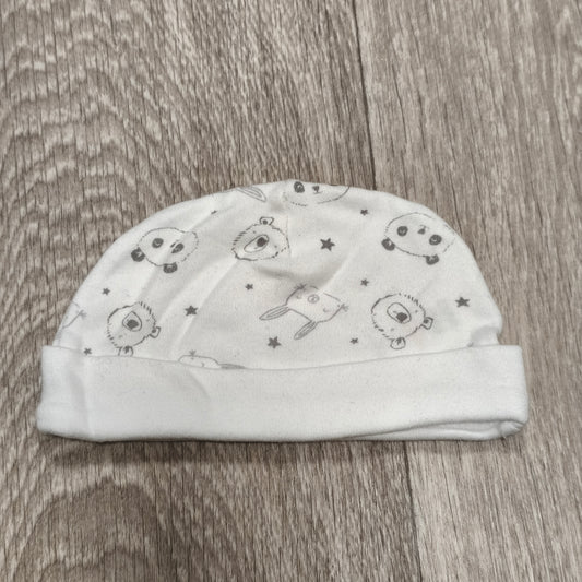 George Baby Beanie Hat One Size White Animal Print Panda Bear Rabbit Fold Cuff