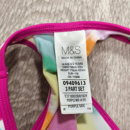 M&S Girls Heart Print Swim Crop Top Bikini Top Age 4-5 Years 110cm Multi