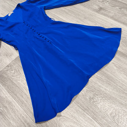 Misscix Royal Blue V-Neck Long Sleeve Mini Dress Covered Buttons Size M