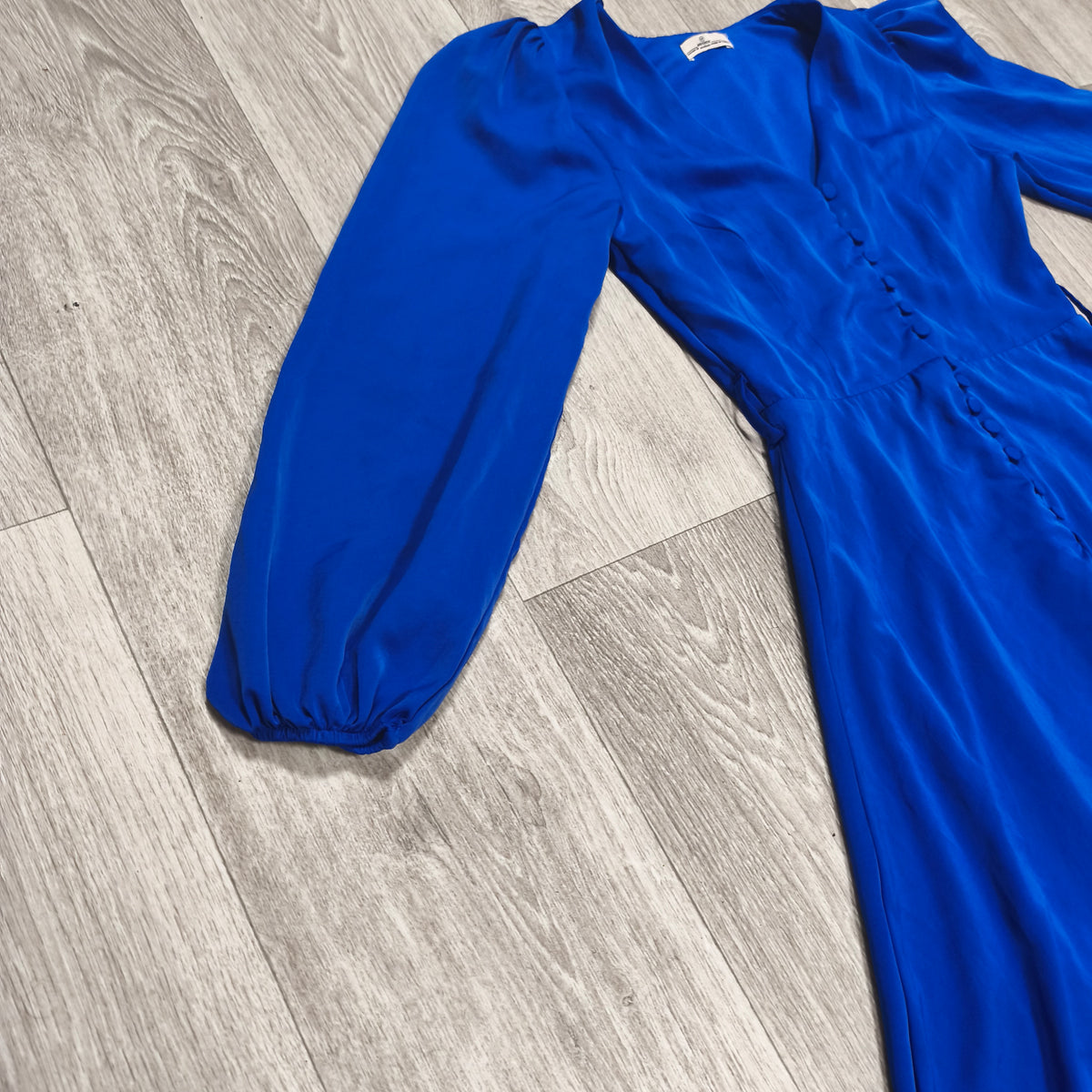 Misscix Royal Blue V-Neck Long Sleeve Mini Dress Covered Buttons Size M