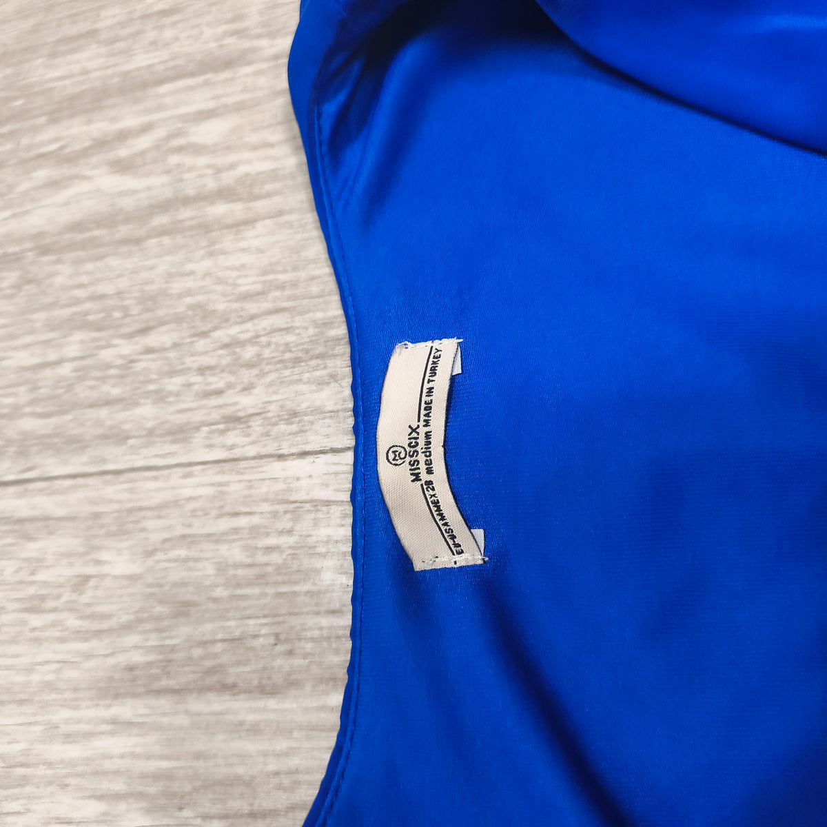 Misscix Royal Blue V-Neck Long Sleeve Mini Dress Covered Buttons Size M