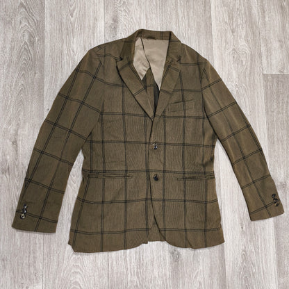 EDIFICE Mens L Brown Windowpane Plaid 2 Button Suit Jacket Blazer Cotton Blend