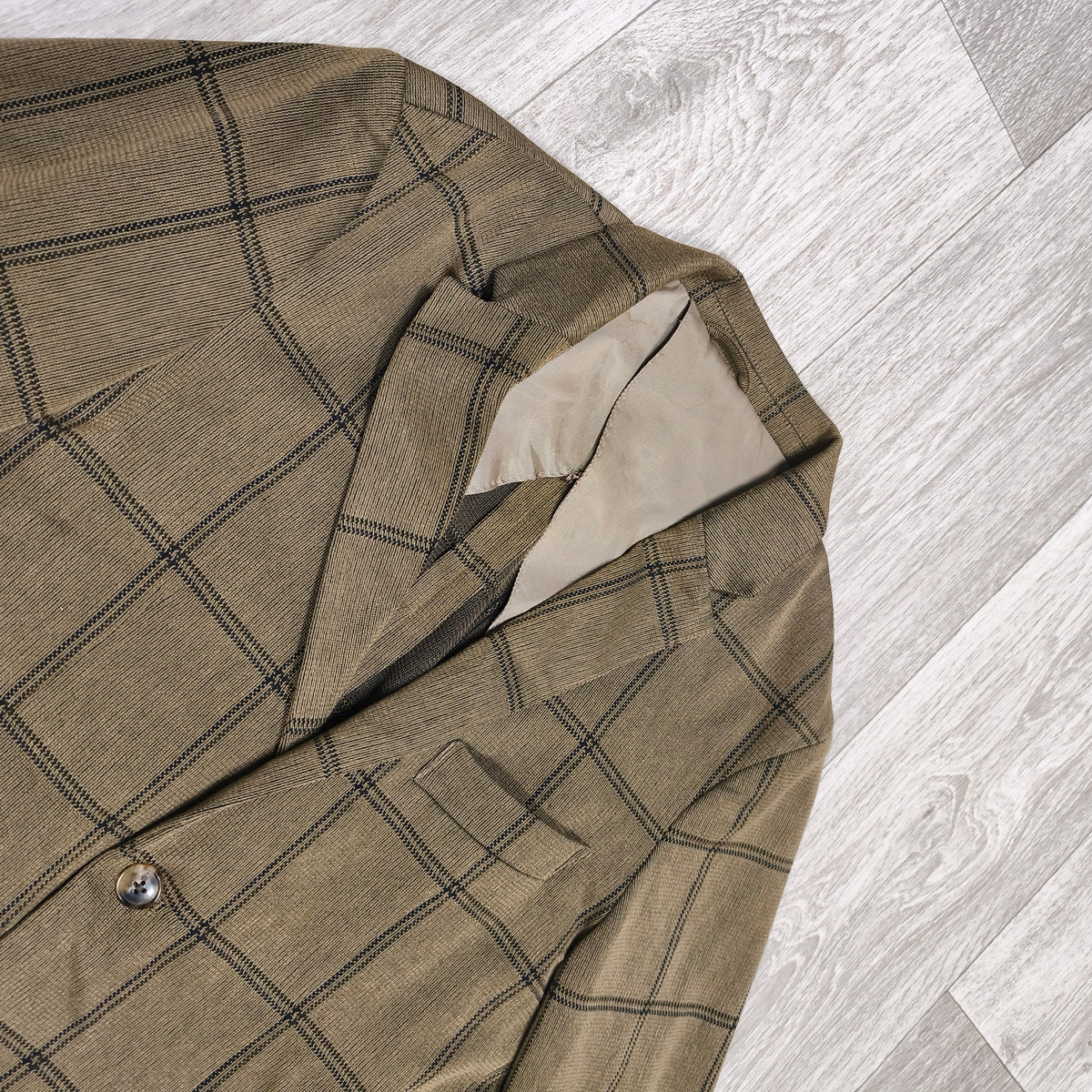 EDIFICE Mens L Brown Windowpane Plaid 2 Button Suit Jacket Blazer Cotton Blend