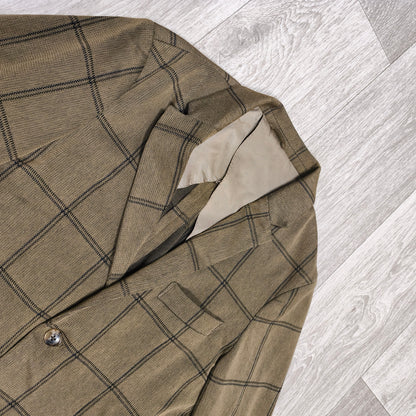 EDIFICE Mens L Brown Windowpane Plaid 2 Button Suit Jacket Blazer Cotton Blend