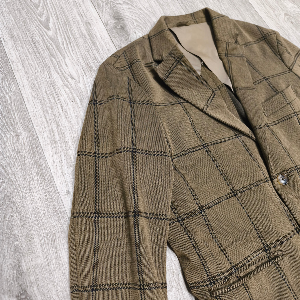EDIFICE Mens L Brown Windowpane Plaid 2 Button Suit Jacket Blazer Cotton Blend