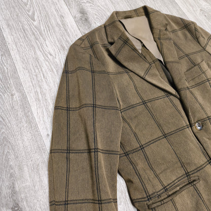 EDIFICE Mens L Brown Windowpane Plaid 2 Button Suit Jacket Blazer Cotton Blend