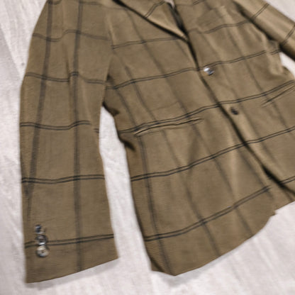 EDIFICE Mens L Brown Windowpane Plaid 2 Button Suit Jacket Blazer Cotton Blend