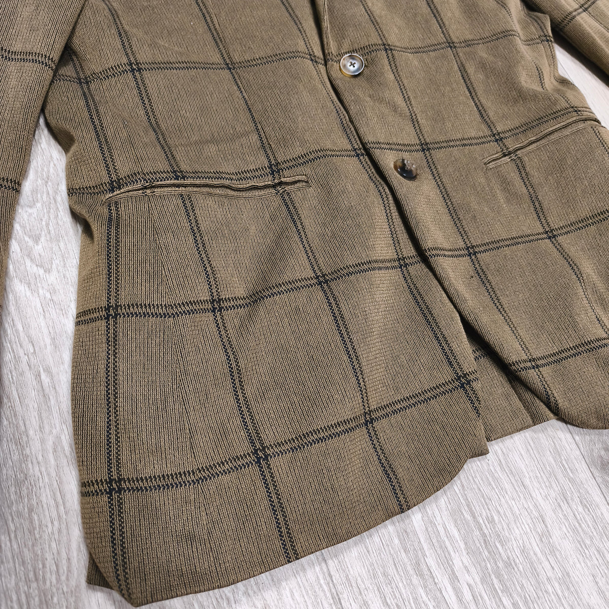 EDIFICE Mens L Brown Windowpane Plaid 2 Button Suit Jacket Blazer Cotton Blend