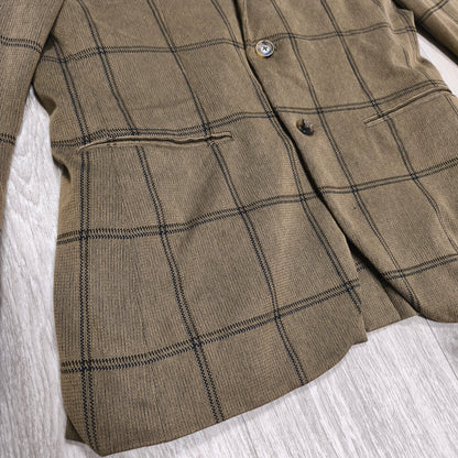 EDIFICE Mens L Brown Windowpane Plaid 2 Button Suit Jacket Blazer Cotton Blend