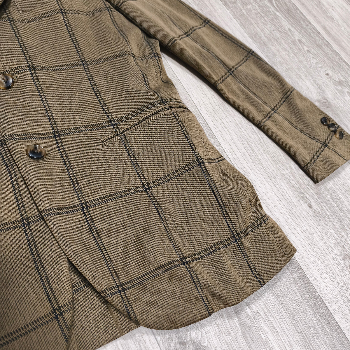 EDIFICE Mens L Brown Windowpane Plaid 2 Button Suit Jacket Blazer Cotton Blend