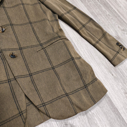 EDIFICE Mens L Brown Windowpane Plaid 2 Button Suit Jacket Blazer Cotton Blend