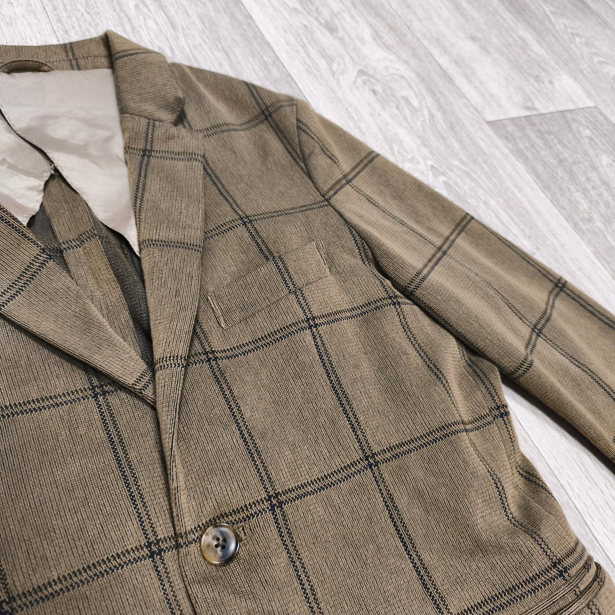 EDIFICE Mens L Brown Windowpane Plaid 2 Button Suit Jacket Blazer Cotton Blend