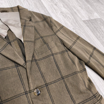 EDIFICE Mens L Brown Windowpane Plaid 2 Button Suit Jacket Blazer Cotton Blend