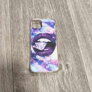Galaxy Space Lips Diamond Graphic Phone Case Clear Protective Cover Bumper