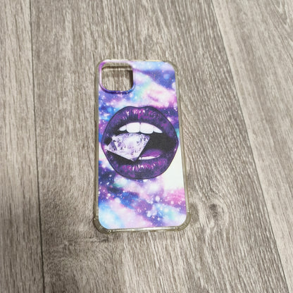 Galaxy Space Lips Diamond Graphic Phone Case Clear Protective Cover Bumper