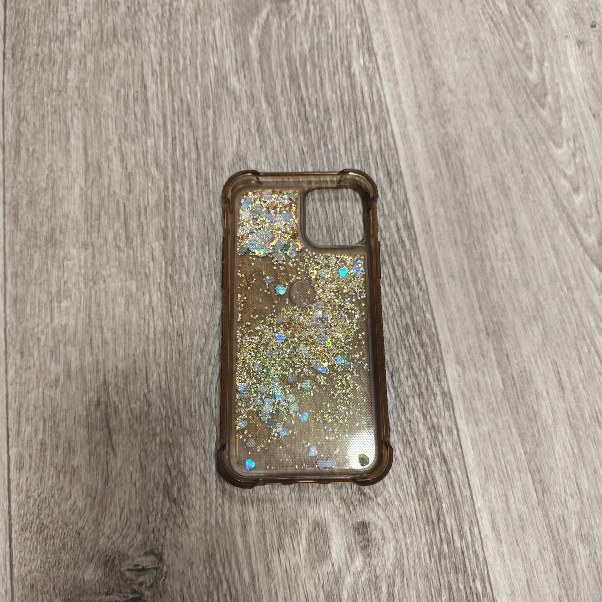 Gold Liquid Glitter Floating Heart Phone Case Clear Cover 15cm x 7.5cm