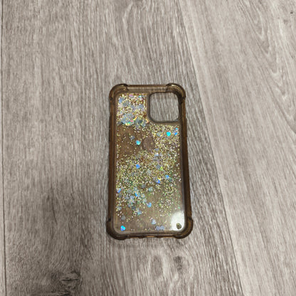 Gold Liquid Glitter Floating Heart Phone Case Clear Cover 15cm x 7.5cm