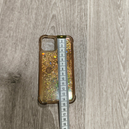 Gold Liquid Glitter Floating Heart Phone Case Clear Cover 15cm x 7.5cm