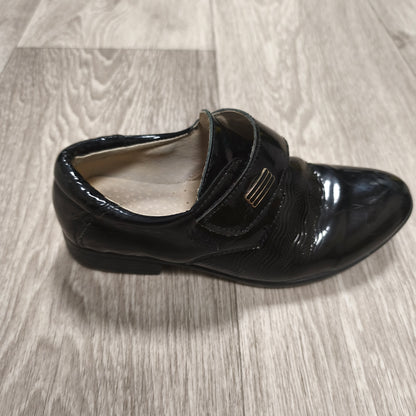 Milani Boys Black Patent Leather Dress Shoes Hook & Loop Formal Loafers Size 31