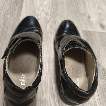 Milani Boys Black Patent Leather Dress Shoes Hook & Loop Formal Loafers Size 31