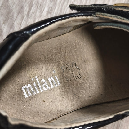 Milani Boys Black Patent Leather Dress Shoes Hook & Loop Formal Loafers Size 31