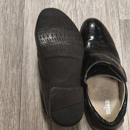 Milani Boys Black Patent Leather Dress Shoes Hook & Loop Formal Loafers Size 31
