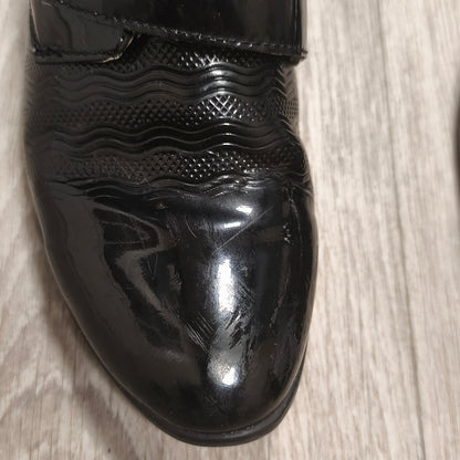 Milani Boys Black Patent Leather Dress Shoes Hook & Loop Formal Loafers Size 31