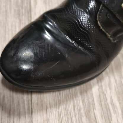 Milani Boys Black Patent Leather Dress Shoes Hook & Loop Formal Loafers Size 31