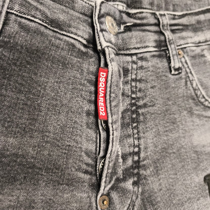 DSQUARED2 Mens Black Distressed Jeans Size 48 IT D2 CIAO Patch Button Fly
