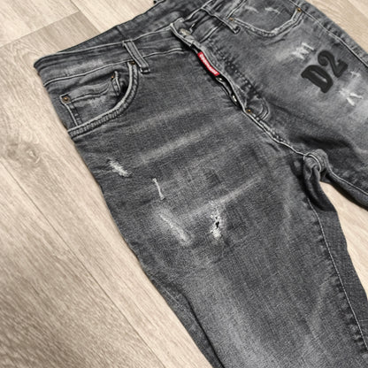 DSQUARED2 Mens Black Distressed Jeans Size 48 IT D2 CIAO Patch Button Fly
