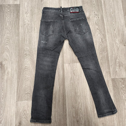 DSQUARED2 Mens Black Distressed Jeans Size 48 IT D2 CIAO Patch Button Fly
